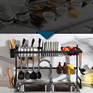 Dish Drainer Rack Kitchen Stainless Steel Dish Rack Over Sink Expandable Organizer Storage Drainer Drying Plate Shelf Knife Fork Container Kitchen Dish Drainers Holder