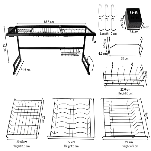 Dish Drainer Rack Kitchen Stainless Steel Dish Rack Over Sink Expandable Organizer Storage Drainer Drying Plate Shelf Knife Fork Container Kitchen Dish Drainers Holder