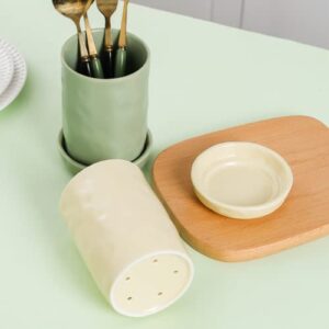 Nipogear Kitchen Gadgets, Ceramic Spoon Storage Tube, Cutlery Box & Chopstick Holder, Kitchen Cutlery Spoon Storage Box, Utensil Holder for Kitchen Countertop. (Yellow,Medium)