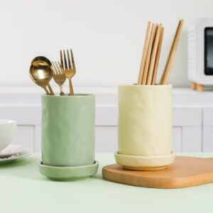 Nipogear Kitchen Gadgets, Ceramic Spoon Storage Tube, Cutlery Box & Chopstick Holder, Kitchen Cutlery Spoon Storage Box, Utensil Holder for Kitchen Countertop. (Yellow,Medium)
