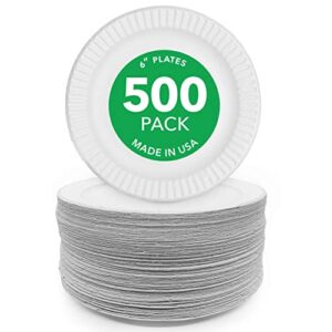 stock your home 6-inch paper plates uncoated, everyday disposable dessert plates 6″ paper plate bulk, white, 500 count