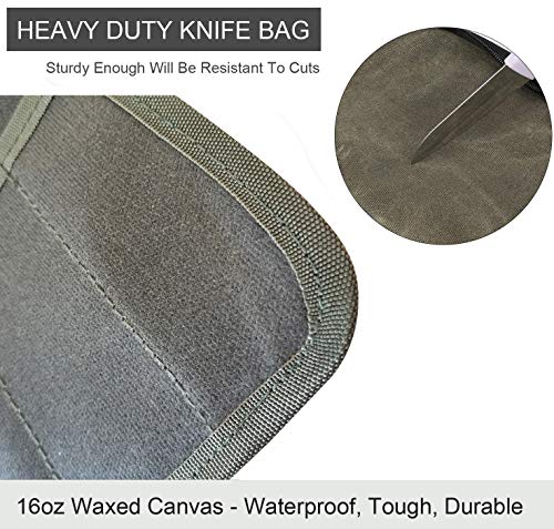 Waterproof Waxed Canvas Chef’s Knife Roll Bag With 11 Slots for Kitchen Knife Tools Up To 18.8”/Portable Chef Knife Cases(Army Green)