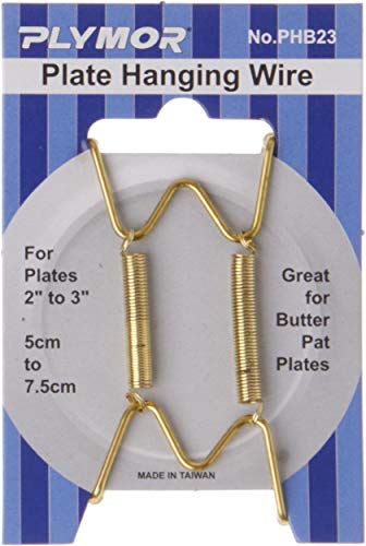 Plymor Shiny Gold Finish Wall Mountable Plate Hanger, 3.5" H x 2.5" W x 0.375" D (For Plates 2" - 3"), Pack of 2