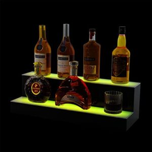 COSVALVE 2 Step Lighted Liquor Bottle Display Shelf, 24 Inch Illuminated Bar Bottle Shelf 2-Tier Commercial Home Bar Bottle Display Drinks Acrylic Lighting Shelves with Remote Control