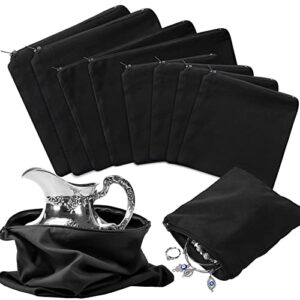fumete 8 pcs silver storage bags anti tarnish zippered jewelry keeper 6×6 9×12 15×15 in silver pouches for silverware silver jewelry (black)