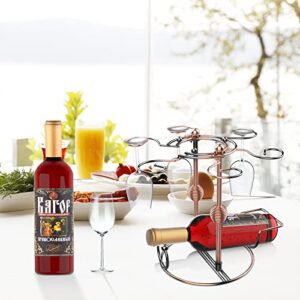 Misounda Wine Glass Rack - with 6 Hooks Metal Wine Glass Holder,Freestanding Wine Glass Holders and Display Racks,Wine Rack Wine Bottle Holder,Wine Glass Storage for Bar, Kitchen, Restaurant - Bronze