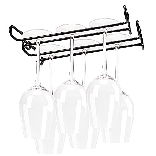 Warmery 2 Pack Wine Glasses Hanging Rack, White Stemware Rack Holder Under Cabinet, Metal Wall Mount Wire Hanging Rack Storage Hanger Organizer with Screws for Kitchen Bar (10.3in)