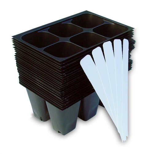 9GreenBox - Seedling Starter Trays, 144 Cells: (24 Trays; 6-Cells Per Tray), Plus 5 Plant Labels