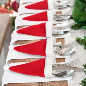 SEWACC 24pcs Christmas Santa Hats Silverware Holders Mini Christmas Hat Christmas Cutlery Holders Xmas Party Table Dinnerware Flatware Decor