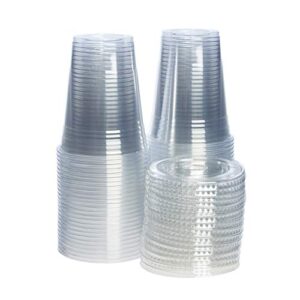 Comfy Package [50 sets] - 16 oz. Crystal Clear Plastic Cups With Flat Lids