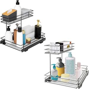 g-ting pull out cabinet organizer black & pull out cabinet organizer sliver, under sink slide out storage shelf with 2 tier sliding wire drawer – 12.6w x 16.53d x 12.99h