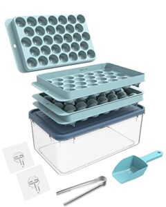 begialo ice cube tray, round ice trays for freezer with lid and bin, circle ice mold making 66 x 1.0in small ice balls,sphere ice makers (new blue)