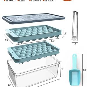 BEGIALO Ice Cube Tray, Round Ice Trays for Freezer with Lid and Bin, Circle Ice Mold Making 66 x 1.0IN Small Ice Balls,Sphere Ice Makers (New Blue)