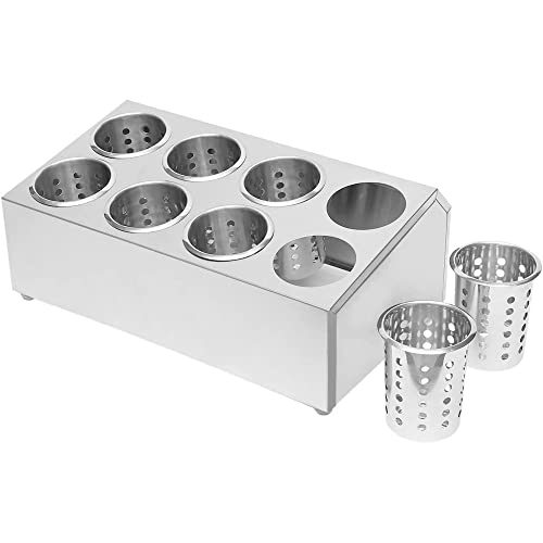 bimiti 8 Holes Flatware Cylinder Holder Commercial Stainless Steel Utensil Storage Caddy Drying Rack Countertop Silverware Organizer For Restaurant Hotel Buffet