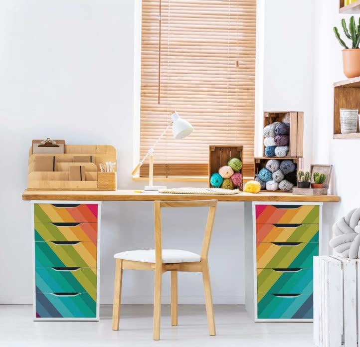 Decals for Alex Drawers in Rainbow Stripe Pattern, Self-Adhesive Decals, Peel and Stick Furniture Stickers/Decals, Removable Furniture Skin for the Alex Unit, FURNITURE NOT INCLUDED (for 5-drawer unit, Reversed Rainbow Stripe)