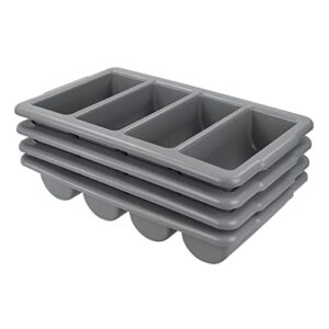 tyminin 4-compartment commercial cutlery tray, plastic drawer silverware organizer, grey, pack of 4