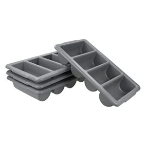 Tyminin 4-Compartment Commercial Cutlery Tray, Plastic Drawer Silverware Organizer, Grey, Pack of 4