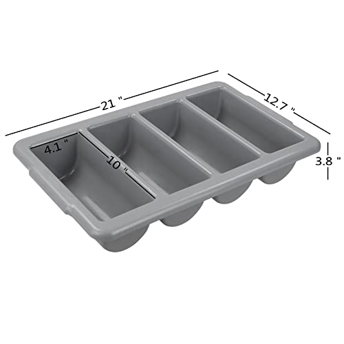 Tyminin 4-Compartment Commercial Cutlery Tray, Plastic Drawer Silverware Organizer, Grey, Pack of 4