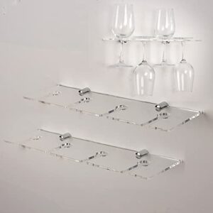 wine glass holder wall mounted wine glass holder goblet holder acrylic wall mounted wine glass holder cabinet tableware lower wine glass holder and wine glass storage rack (transparent 2 pieces)