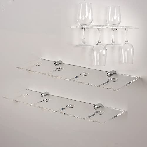 Wine Glass Holder Wall Mounted Wine Glass Holder Goblet Holder Acrylic Wall Mounted Wine Glass Holder Cabinet Tableware Lower Wine Glass Holder and Wine Glass Storage Rack (Transparent 2 pieces)