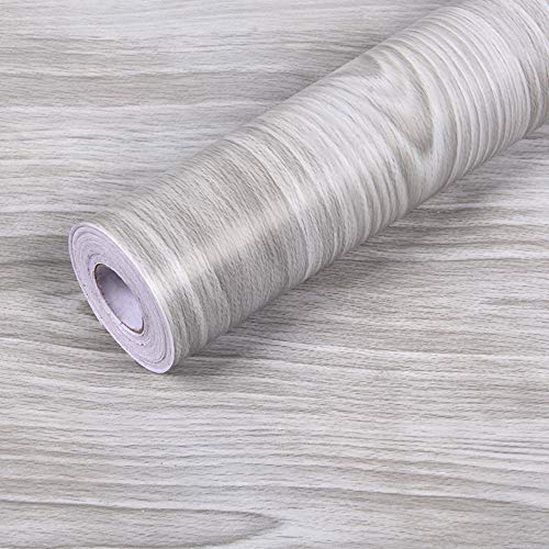 Self Adhesive Light Grey Wood Contact Paper Shelf Liner Dresser Kitchen Cabinets Table Desk Countertop Furniture Wall Paper 17.7X 197 Inches