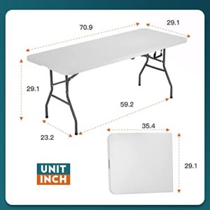 FDW Folding Tables, Plastic 6ft Folding Table,Half Portable Foldable Table for Parties, Backyard Events,White