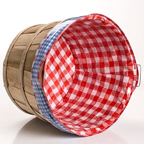 Sarah Kauffman Bushel Basket Liner - Reusable Handmade Vinyl Protector Wipes Clean for Laundry or Any Home Decor, Red/Blue