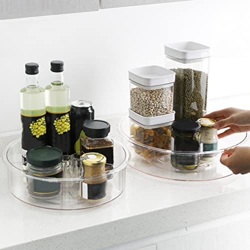 OSALADI 13 inch Kitchen Rack Rotating Shelf, Seasoning Storage Tray, Divided Spinning Organizer, Round Plastic Turntable Storage Food Bin Container, Divided Condiment Holder for Kitchen Home Bathroom