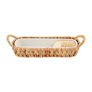 mud pie cracker dish in water hyacinth basket, 1 3/4″ x 12 1/4″, brown