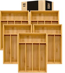 utopia kitchen bamboo silverware organizer- 5 compartments – bamboo drawer organizer – bamboo hardware organizer (5-pack)