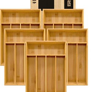 Utopia Kitchen Bamboo Silverware Organizer- 5 Compartments - Bamboo Drawer Organizer - Bamboo Hardware Organizer (5-Pack)