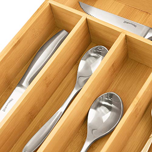 Utopia Kitchen Bamboo Silverware Organizer- 5 Compartments - Bamboo Drawer Organizer - Bamboo Hardware Organizer (5-Pack)