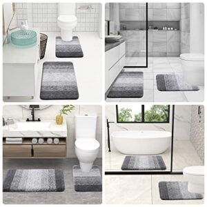 OLANLY Luxury Toilet Rugs U-Shaped, Extra Soft and Absorbent Microfiber Bathroom Rugs, Non-Slip Plush Shaggy Toilet Bath Mat, Machine Wash Dry, Contour Bath Rugs for Toilet Base, 20x24, Grey