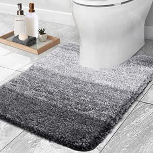 OLANLY Luxury Toilet Rugs U-Shaped, Extra Soft and Absorbent Microfiber Bathroom Rugs, Non-Slip Plush Shaggy Toilet Bath Mat, Machine Wash Dry, Contour Bath Rugs for Toilet Base, 20x24, Grey