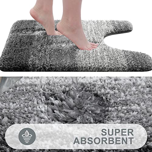 OLANLY Luxury Toilet Rugs U-Shaped, Extra Soft and Absorbent Microfiber Bathroom Rugs, Non-Slip Plush Shaggy Toilet Bath Mat, Machine Wash Dry, Contour Bath Rugs for Toilet Base, 20x24, Grey