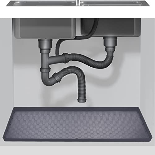 Under Sink Mats for Kitchen Waterproof, 34" x 22" Silicone Under Sink Liner with Drain Hole, Hold up to 2.3 Gallons Liquid, Kitchen Bathroom Cabinet Mat, Protector for Drips Leaks Spills Tray