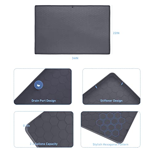 Under Sink Mats for Kitchen Waterproof, 34" x 22" Silicone Under Sink Liner with Drain Hole, Hold up to 2.3 Gallons Liquid, Kitchen Bathroom Cabinet Mat, Protector for Drips Leaks Spills Tray