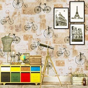 HOYOYO 17.8 x 78 Inches Self-Adhesive Shelf Liner, Self Adhesive Dresser Drawer Paper Wall Sticker Home Decoration Beige Bicycle