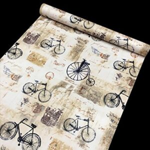 HOYOYO 17.8 x 78 Inches Self-Adhesive Shelf Liner, Self Adhesive Dresser Drawer Paper Wall Sticker Home Decoration Beige Bicycle