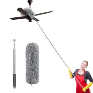 setsail duster with extension pole 110-inch extra-long dusters for cleaning, bendable microfiber head washable ceiling fan duster for high ceilings, furniture