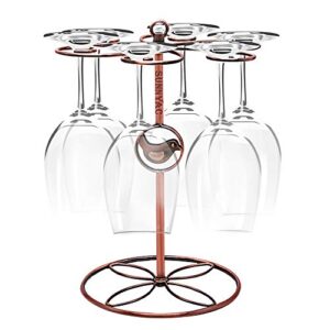 sunnyac scrollwork bronze wine glass rack, elegant freestanding stemware holder stand with 6 hooks, for home and bar storage and artistic tabletop display, bird-style (bronze 2)