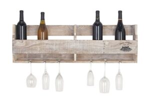deco 79 wood 10 bottle wall wine rack with 6 glass holder slots, 36″ x 5″ x 11″, brown