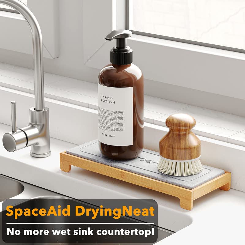 SpaceAid DryingNeat Sink Organizer, Instant Dry Sink Caddy Organizers, Kitchen Sponge Soap Holder Dispenser, Countertop Fast Drying Rack (Bamboo Rack, Gray)