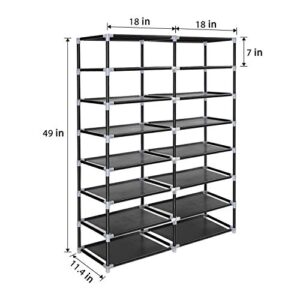 ERONE Shoe Rack Storage Organizer , 28 Pairs Portable Double Row with Nonwoven Fabric Cover Shoe Rack Cabinet for Closet (Black)