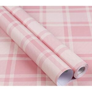 GLOW4U Plaid Pattern Vinyl Contact Paper Self Adhesive Shelf Drawer Liner for Kitchen Cabinets Backsplash Countetop (Pink, 24" Wx117 L)