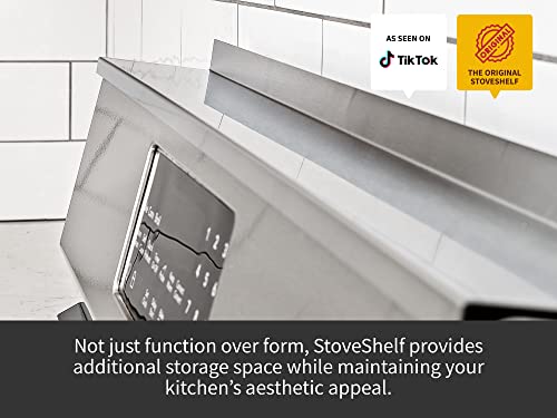 StoveShelf 30" Length Stainless Steel Finish Magnetic Shelf for Kitchen Stove - Kitchen Storage Solution with Zero Installation - Over Stove Spice Rack Organizer