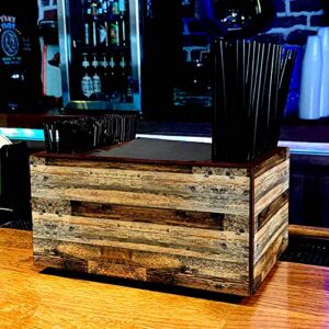 bar caddy – rustic wood planks design – 3 compartment caddy