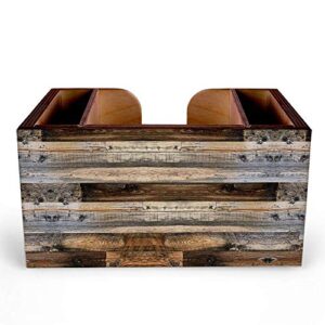 Bar Caddy - Rustic Wood Planks Design - 3 Compartment Caddy