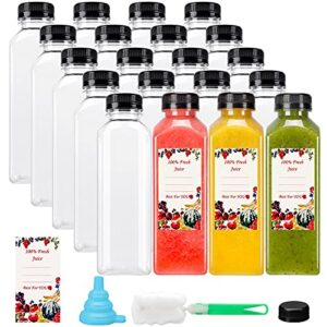 superlele 20pcs 16oz empty plastic juice bottles with caps, reusable water bottles, clear bulk drink containers with black tamper evident lids for juicing, smoothie, drinking and other beverages