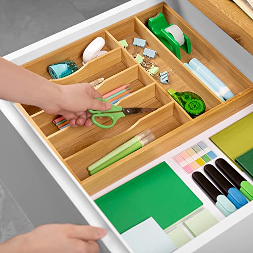 ROYAL CRAFT WOOD Luxury Bamboo Kitchen Drawer Organizer - Silverware Organizer and Cutlery Tray with Grooved Drawer Dividers for Flatware and Kitchen Utensils (7 Slot, Natural)